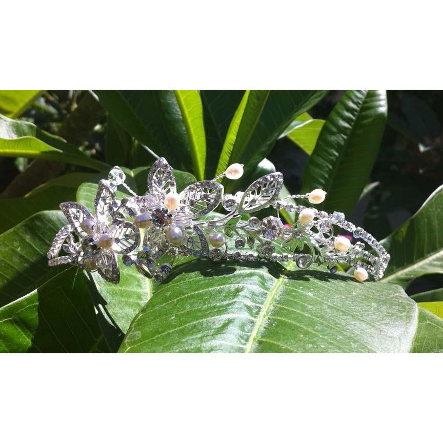 Three Strand Crystal Flowers Tiara - Wedding Collectibles