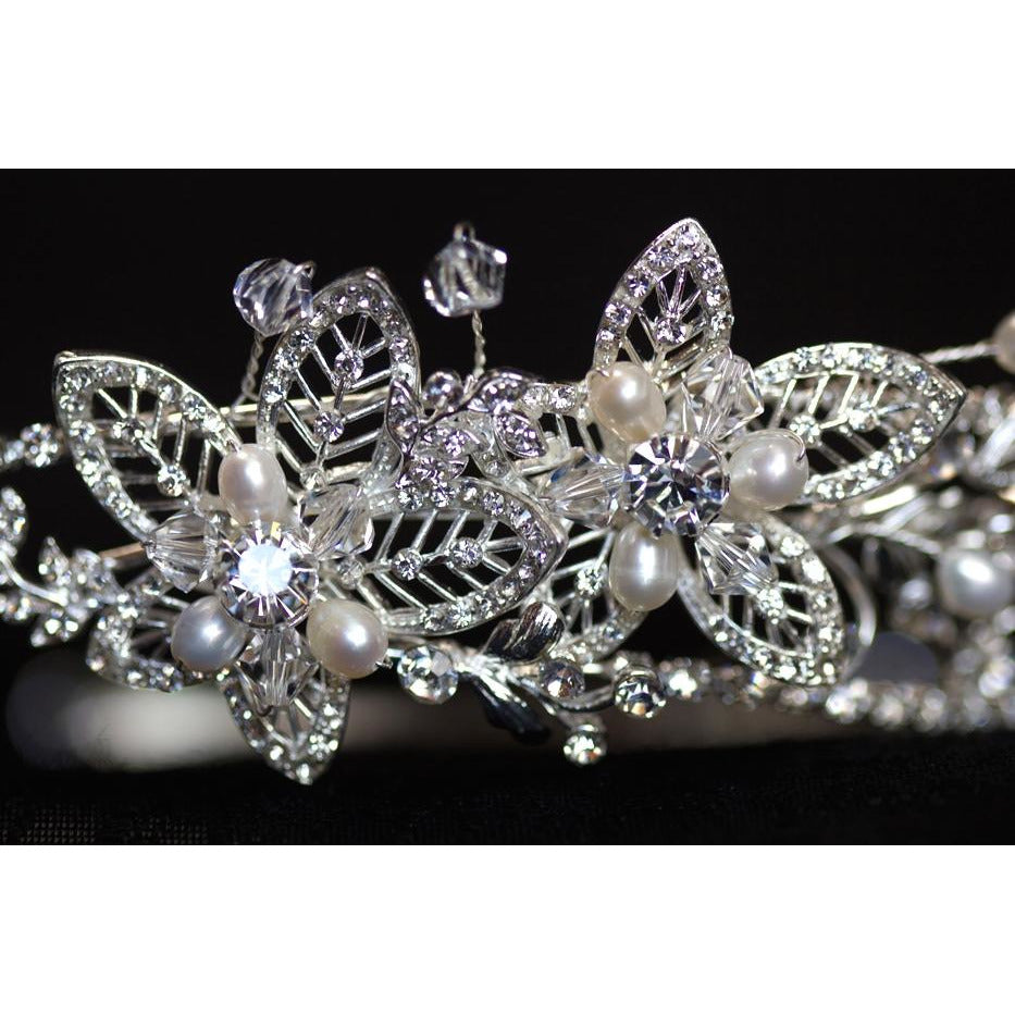 Three Strand Crystal Flowers Tiara - Wedding Collectibles
