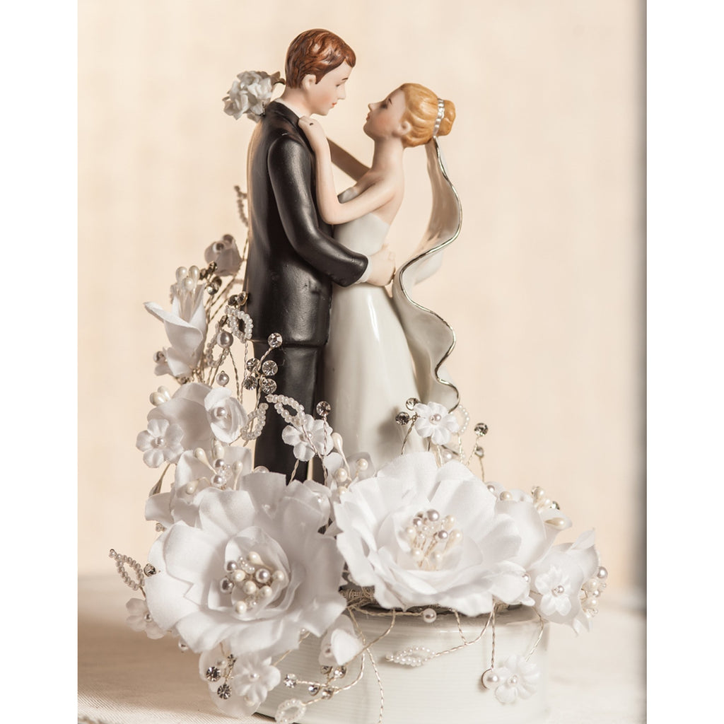 Vintage White and Silver Bride and Groom Wedding Cake Topper - Wedding Collectibles