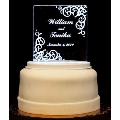 Vintage Flourish Square Light-Up Wedding Cake Topper - Wedding Collectibles
