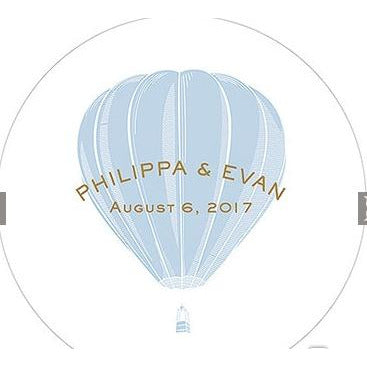 Vintage Travel Engraved Personalized Round Acrylic Block Cake Topper- Hot Air Balloon - Wedding Collectibles