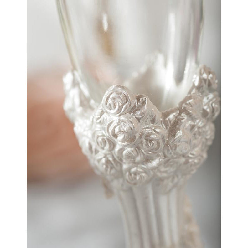 White Rose Column Wedding Toasting Glasses - Wedding Collectibles