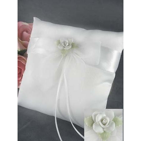 White Rose Wedding Ring Bearer Pillow - Wedding Collectibles