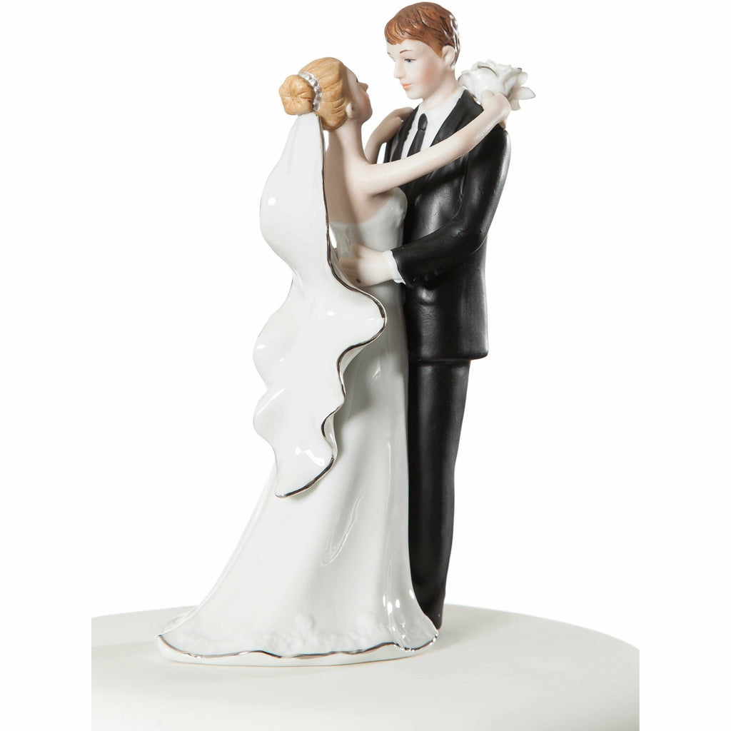 White and Silver Porcelain Bride and Groom Wedding Cake Topper Figurine - Wedding Collectibles
