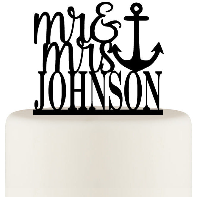 Personalized Mr and Mrs Anchor Wedding Cake Topper with YOUR Last Name - Wedding Collectibles