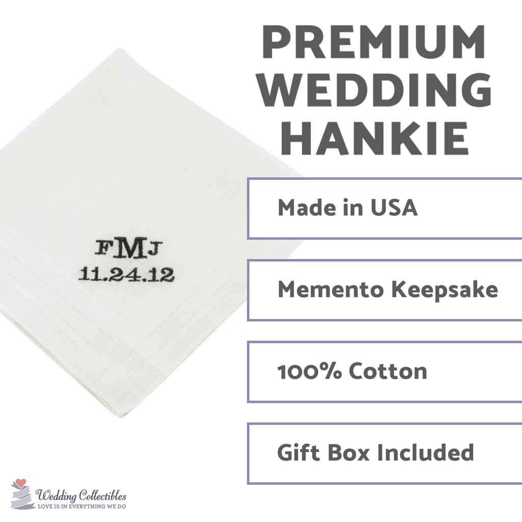 Block Monogram Groom's Wedding Handkerchief - Wedding Collectibles