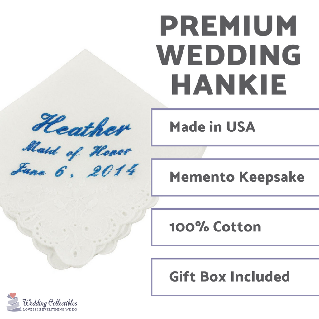 Cursive Custom Maid of Honor Wedding Handkerchief - Wedding Collectibles