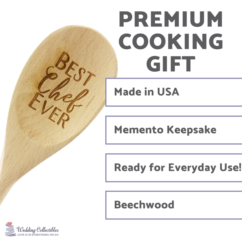 Engraved Best Chef Ever Wood Spoon Gift - 14 inch- hostess gift, shower favor, engraved spoon, stocking stuffer - Wedding Collectibles
