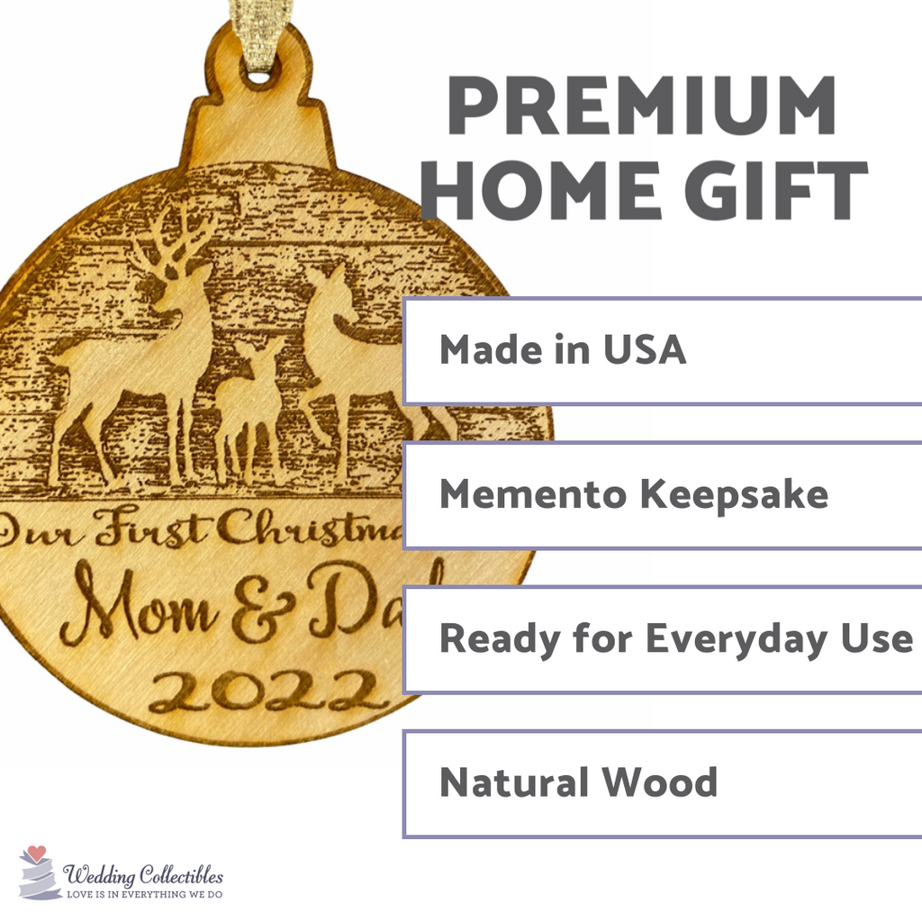 Mom and Dad's First Christmas Christmas Ornament (2022) - New Born Reindeer Design- Year and New Parents Engraved Baby First Christmas Gift Baby Shower Holiday Wood - Wedding Collectibles