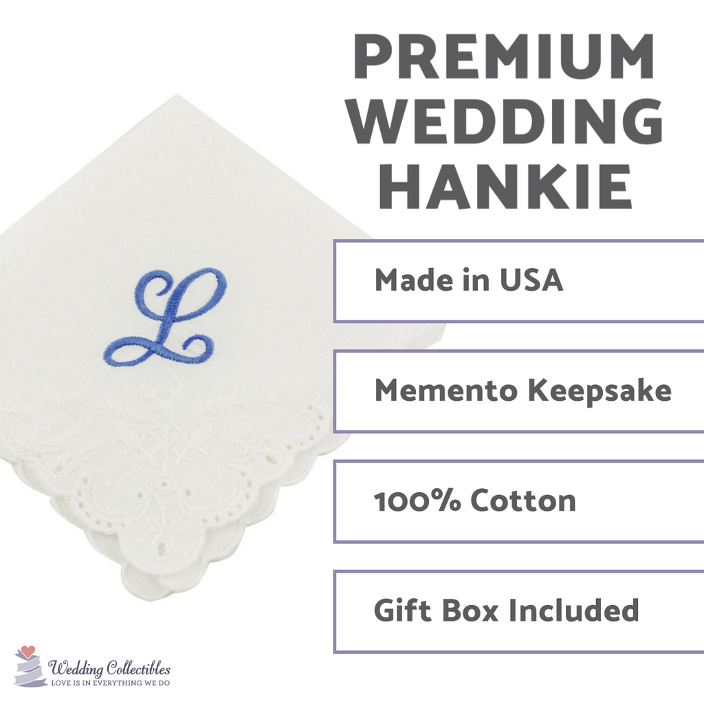 Cursive Monogram Wedding Handkerchief - Wedding Collectibles