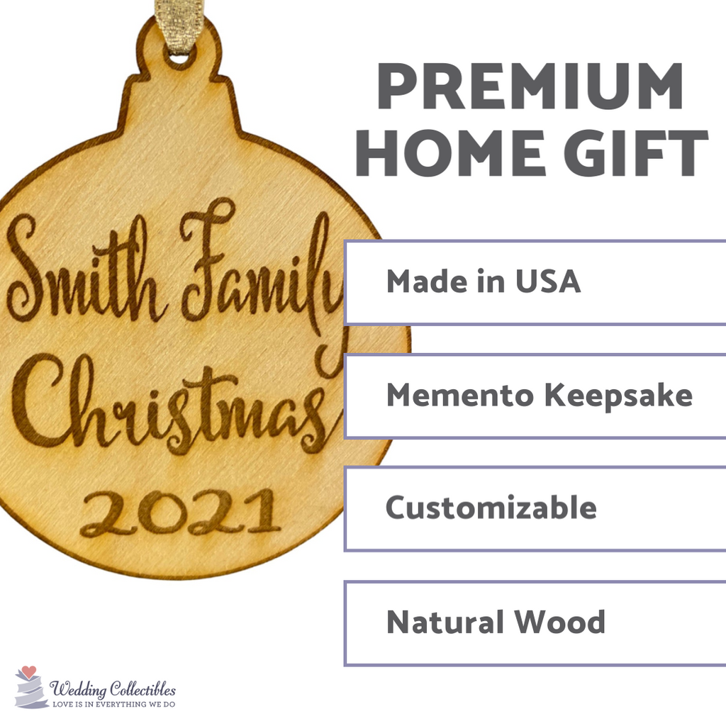 Our Family Christmas Personalized Christmas Ornament - Last Name and Year Engraved Holiday Wood Custom Personalized - Wedding Collectibles