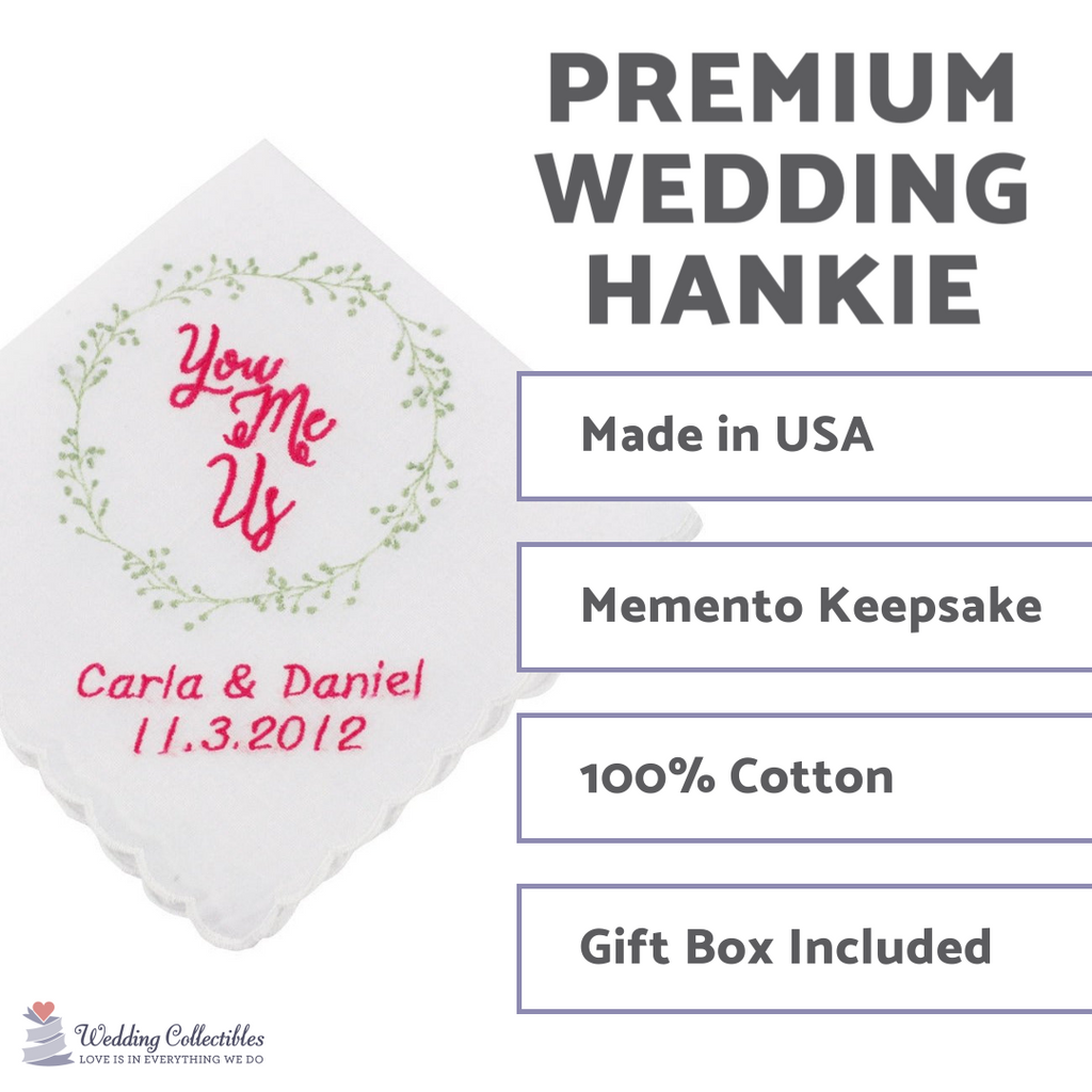 Personalized You, Me, Us Wedding Handkerchief - Wedding Collectibles