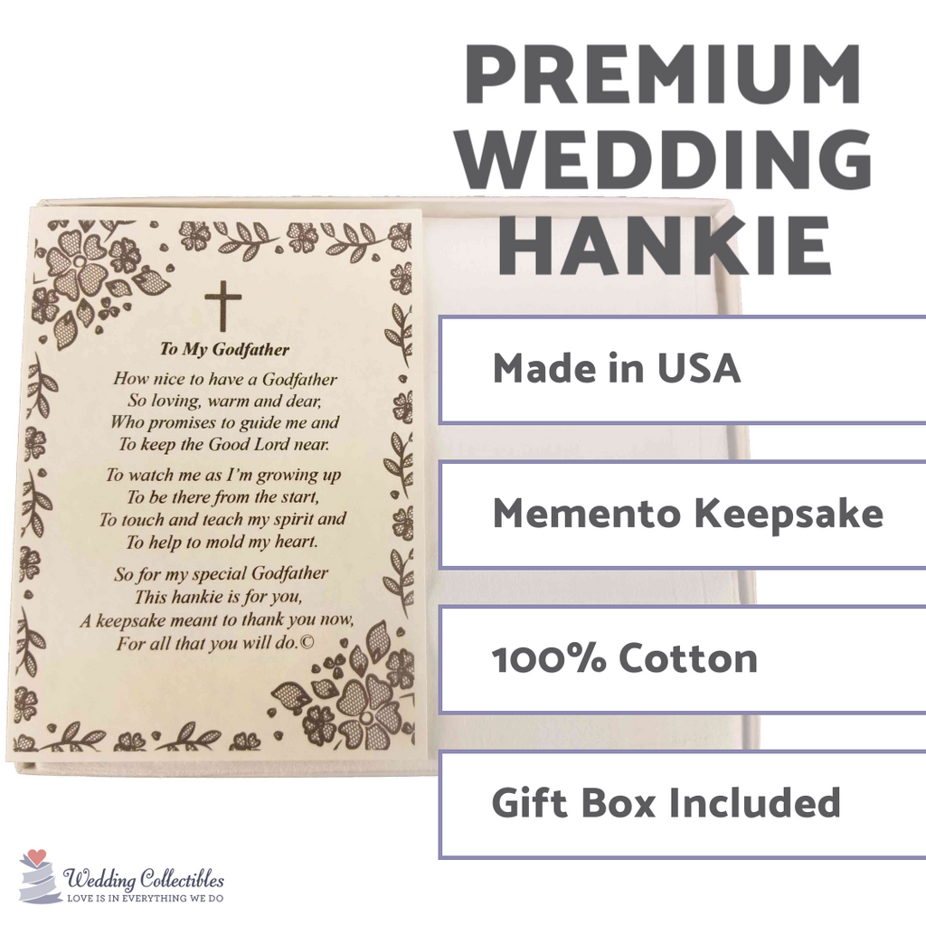 Personalized Baptism Christening Dedication To My Godfather Poetry Handkerchief - Hankies Gift Keepsake - Wedding Collectibles