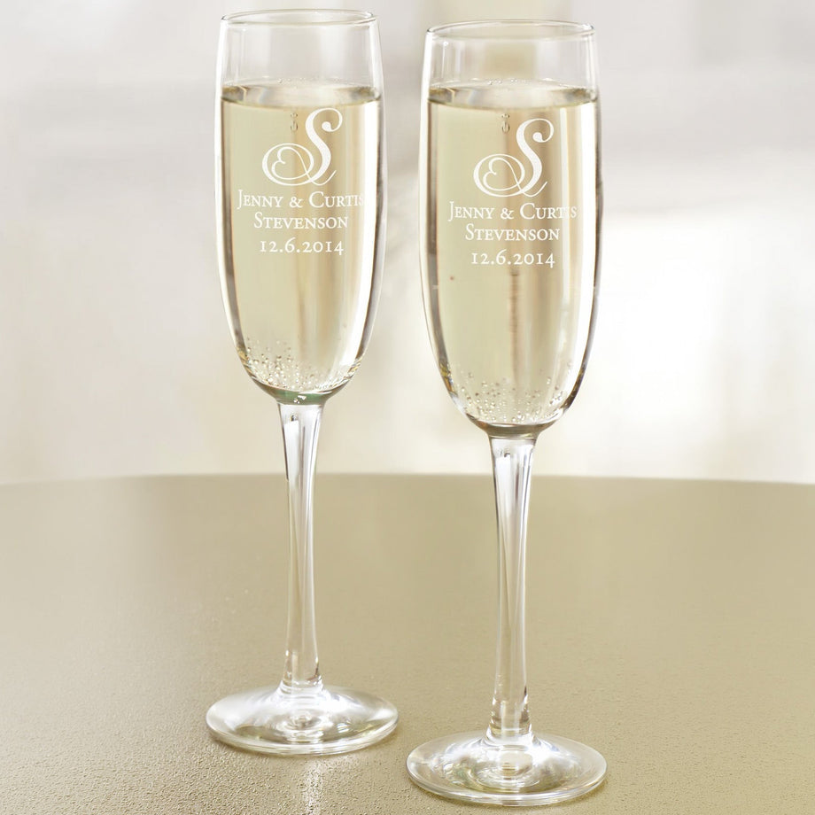 Set of Two Toasting Glasses-Heart Monogram