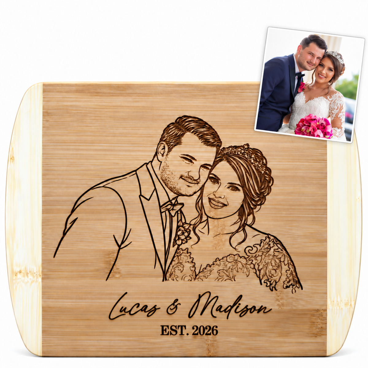 Personalized Wedding Photo Cutting Board | Couple Portrait Gift ...