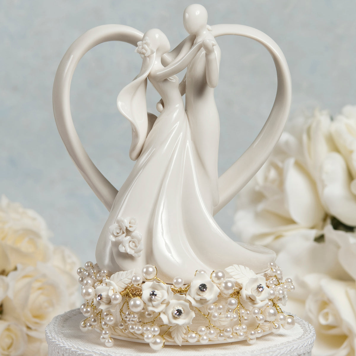 Vintage Rose Pearl and Heart Wedding Cake Topper - Wedding Collectibles