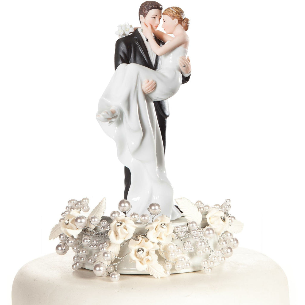 Vintage Rose Pearl Groom Holding the Bride Wedding Cake Topper - Wedding Collectibles