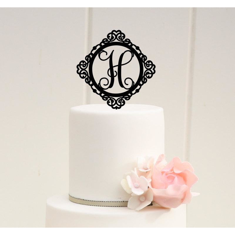 Vine Monogram Wedding Cake Topper Ornate Design Personalized with YOUR Initial - Wedding Collectibles