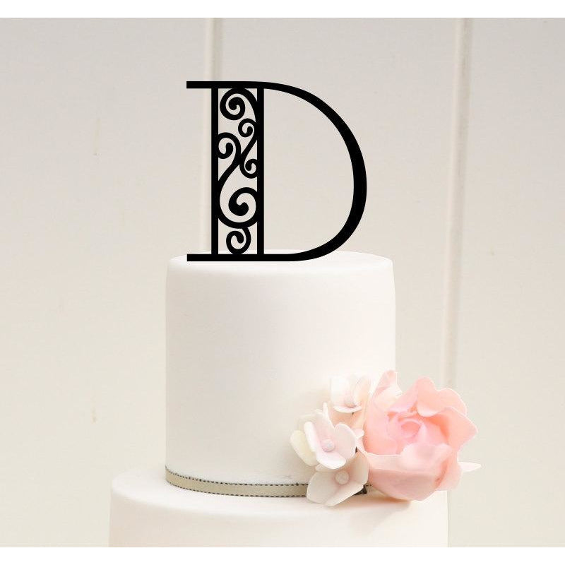 Monogram Wedding Cake Topper Scroll Design Personalized with YOUR Initial - Wedding Collectibles