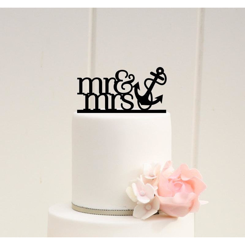 Mr & Mrs with Anchor Wedding Cake Topper - Nautical Beach Cake Topper - Wedding Collectibles