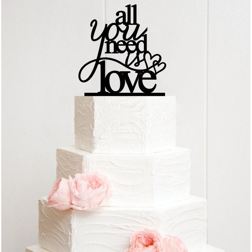 All You Need Is Love Cake Topper with Double Hearts - Custom Wedding Cake Topper - Wedding Collectibles