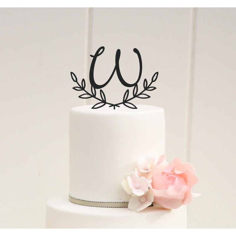 Personalized Monogram Wedding Cake Topper with Leaf Design - Wedding Collectibles