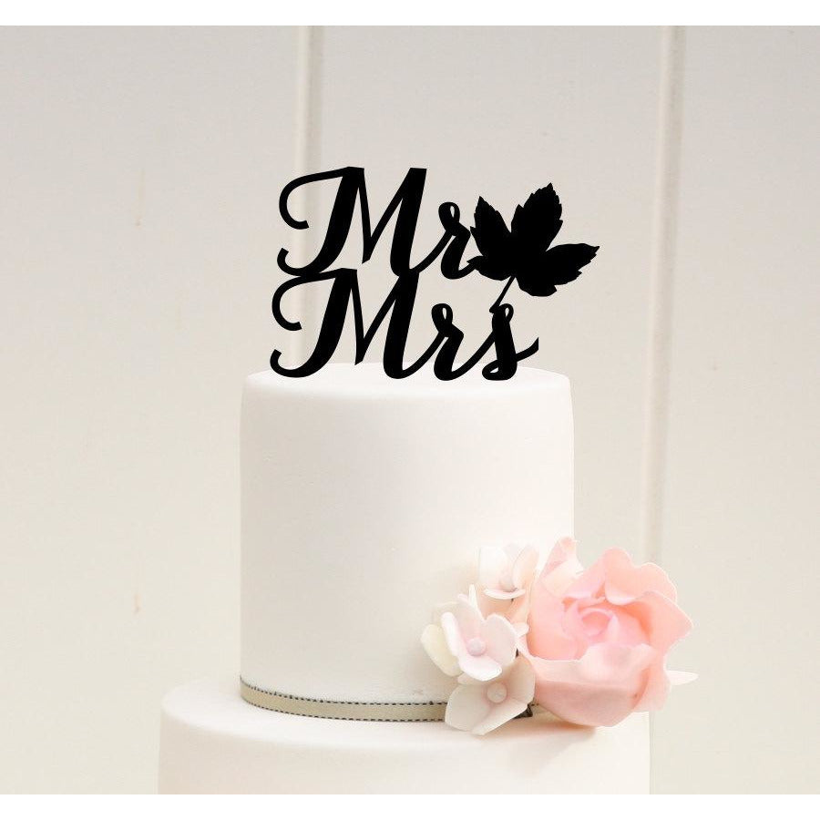 Fall Leaf Mr and Mrs Wedding Cake Topper or Bridal Shower Cake Topper - Wedding Collectibles