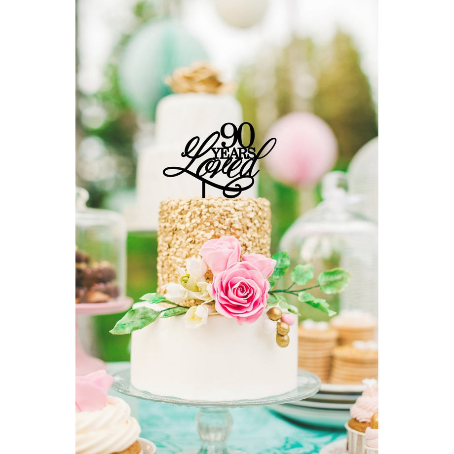 90th Birthday Cake Topper Happy 90th 90 Years Loved Birthday Cake Topper