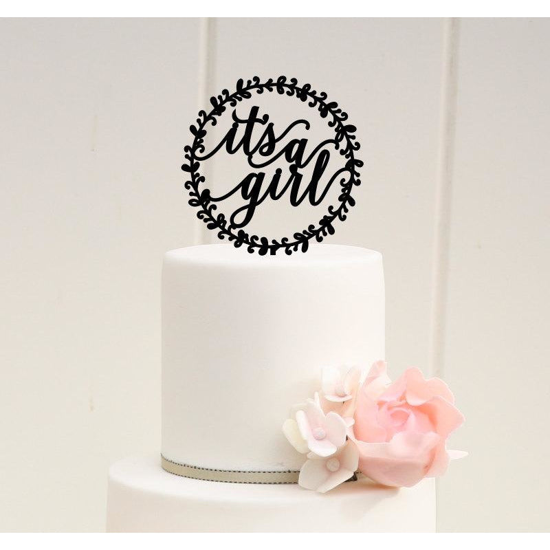 It's a Girl Baby Shower Cake Topper with Floral Frame - Gender Reveal Cake Topper - Wedding Collectibles