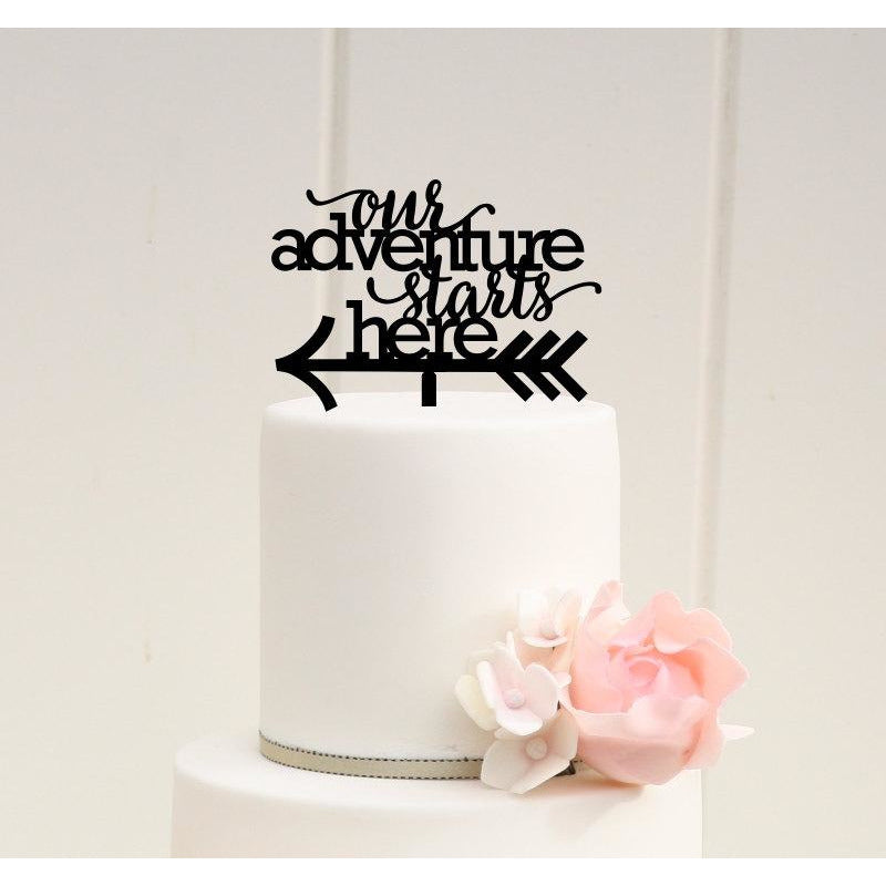 Our Adventure Starts Here Wedding Cake Topper - Custom Cake Topper with Arrow - Wedding Collectibles
