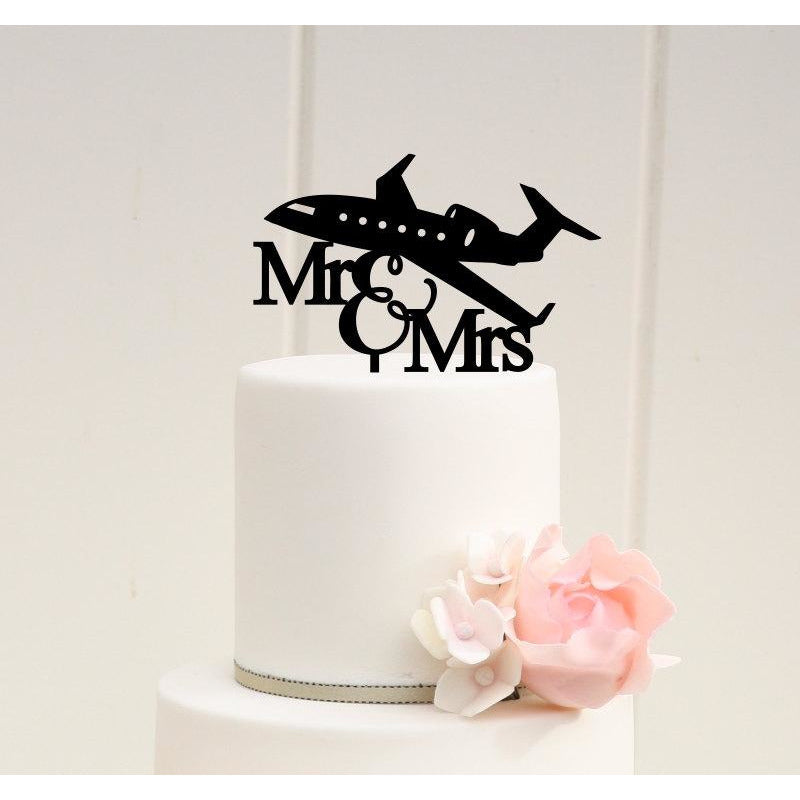 Airplane Wedding Cake Topper Mr and Mrs Jet Plane Pilot Cake Topper - Wedding Collectibles