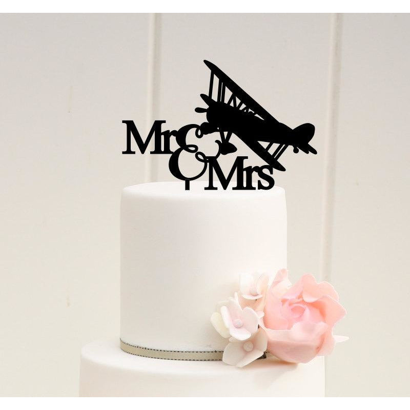 Airplane Wedding Cake Topper Mr and Mrs Biplane Cake Topper - Wedding Collectibles