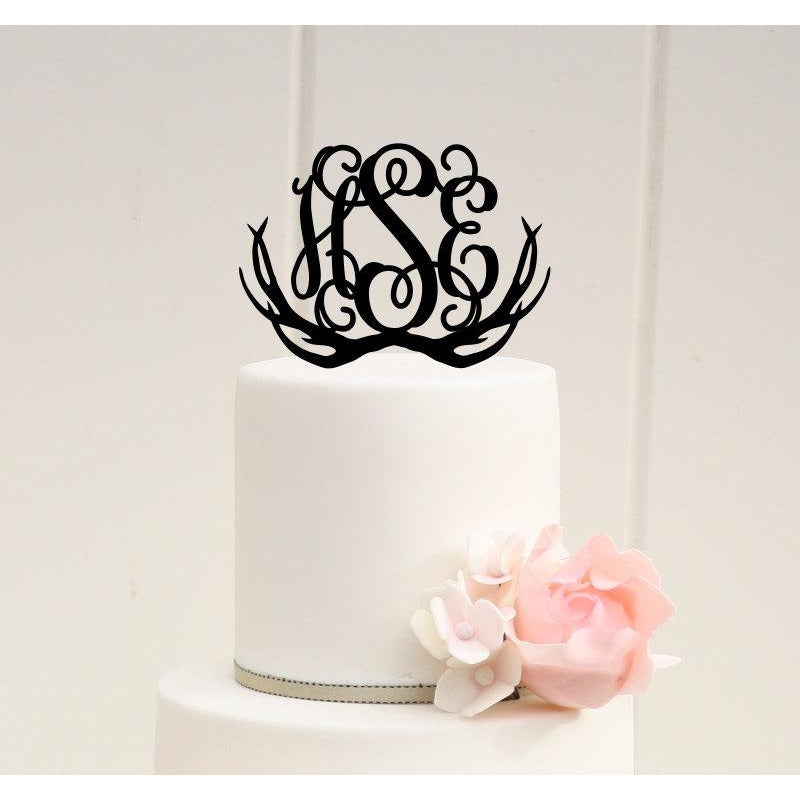 Vine Monogram Deer Antlers Wedding Cake Topper - Custom Cake Topper - Wedding Collectibles