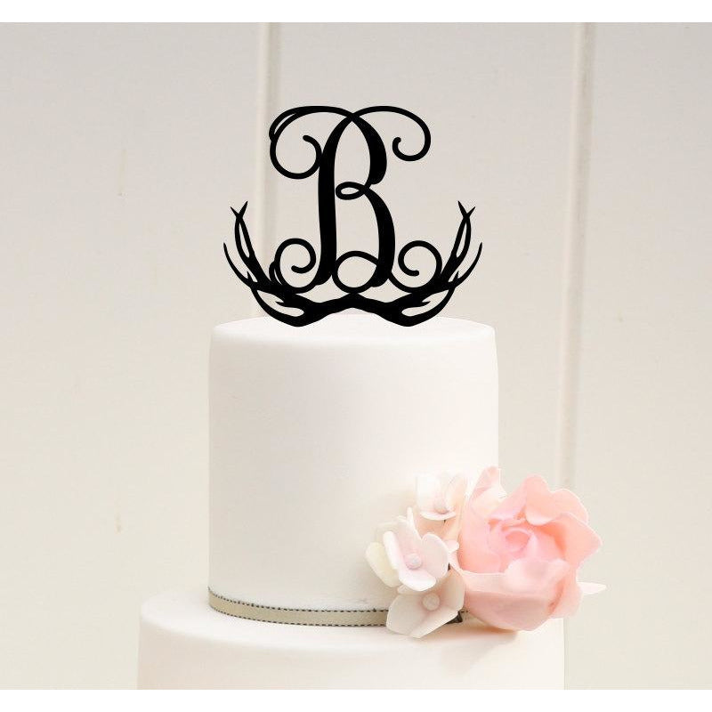 Antler Wedding Cake Topper - Deer Hunter Cake Topper - Initial Cake Topper - Wedding Collectibles