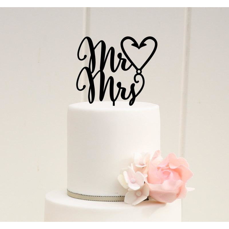Mr & Mrs Fishing Hook Heart Wedding Cake Topper - Custom Cake Topper - Wedding Collectibles