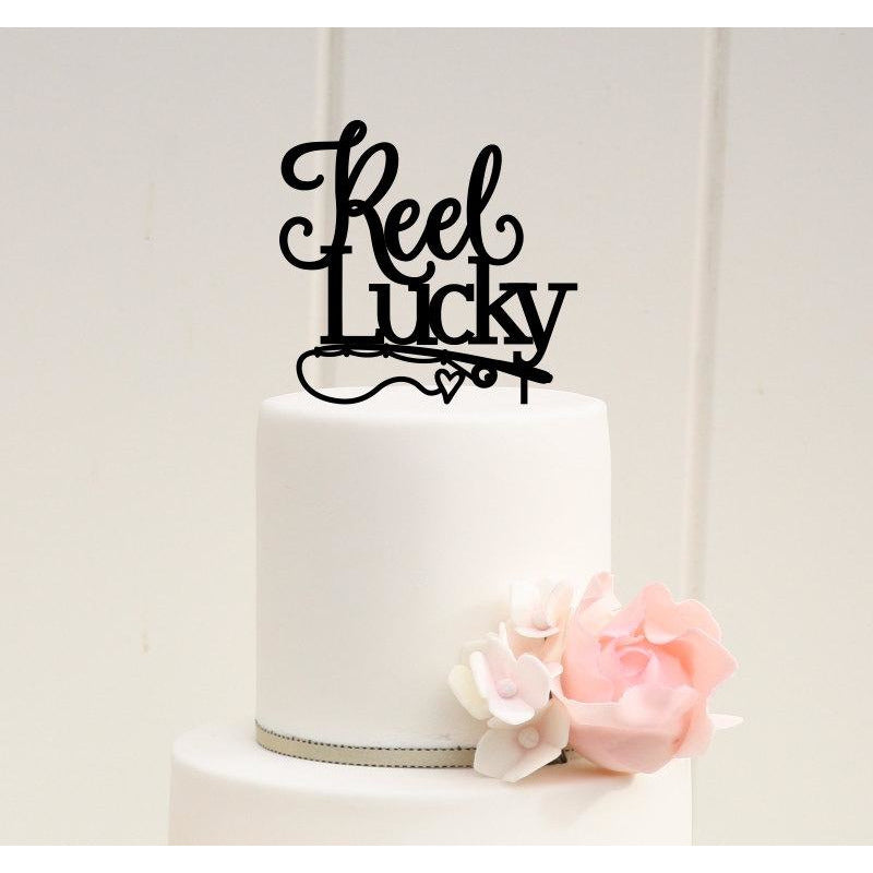Reel Lucky Fishing Wedding Cake Topper - Custom Cake Topper - Wedding Collectibles