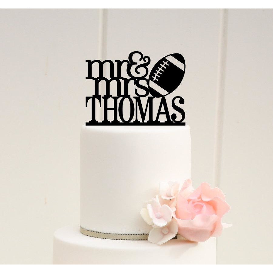 Mr and Mrs Football Wedding Cake Topper with YOUR Last Name - Football Cake Topper - Wedding Collectibles