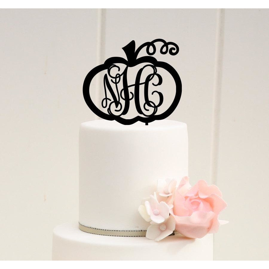Wedding Cake Topper - Fall Wedding Cake Topper - Pumpkin Cake Topper - Vine Monogram Cake Topper - Wedding Collectibles
