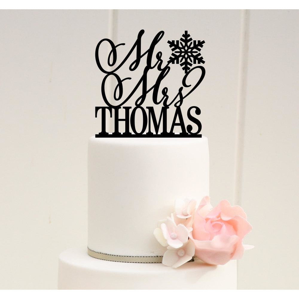 Snowflake Wedding Cake Topper - Mr & Mrs Cake Topper - Winter Wedding Cake Topper - Wedding Collectibles
