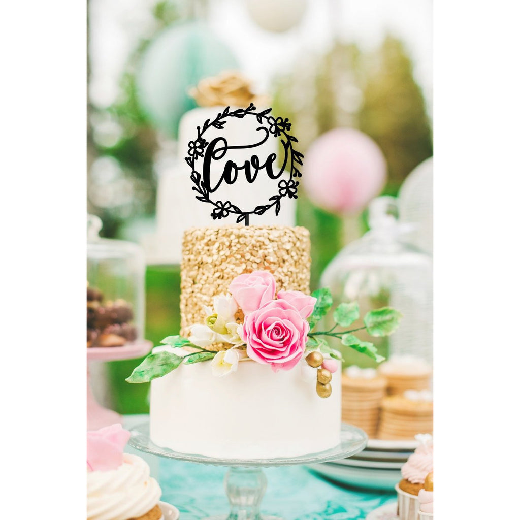 Love Cake Topper -  Floral Frame Wedding Cake Topper - Wedding Collectibles