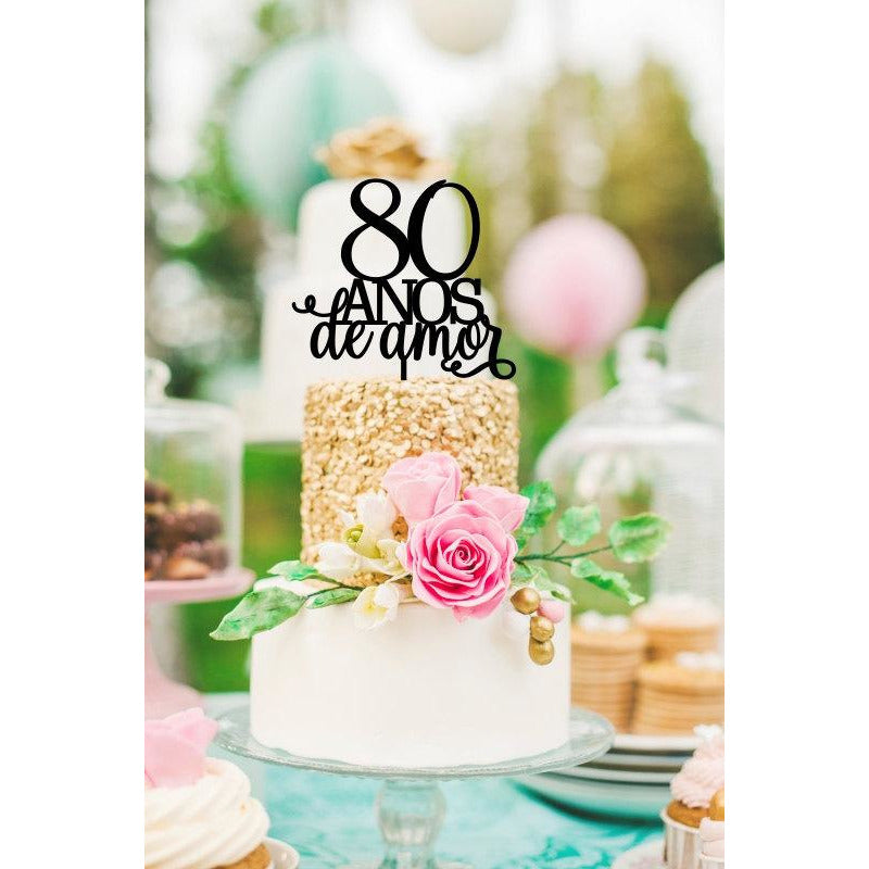 80th Birthday Cake Topper - 80 Anos de amor - Spanish Birthday Cake Topper - Wedding Collectibles