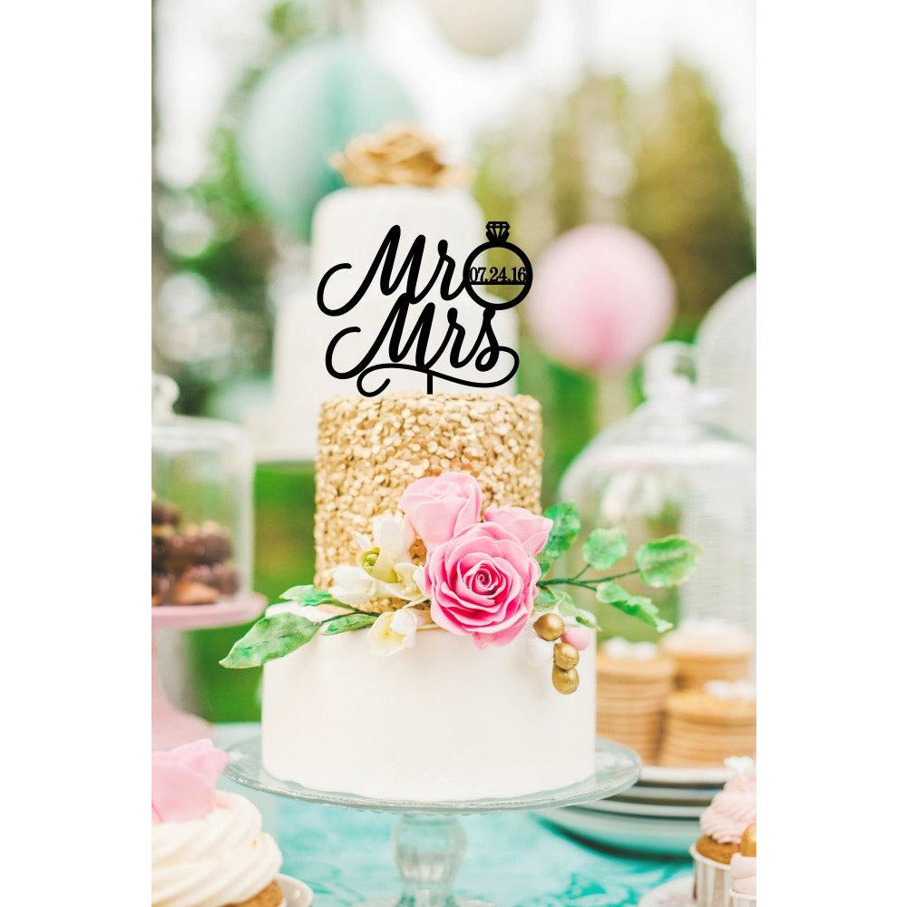 Mr and Mrs Wedding Cake Topper - Cake Topper - Diamond Ring Cake Topper - Wedding Collectibles