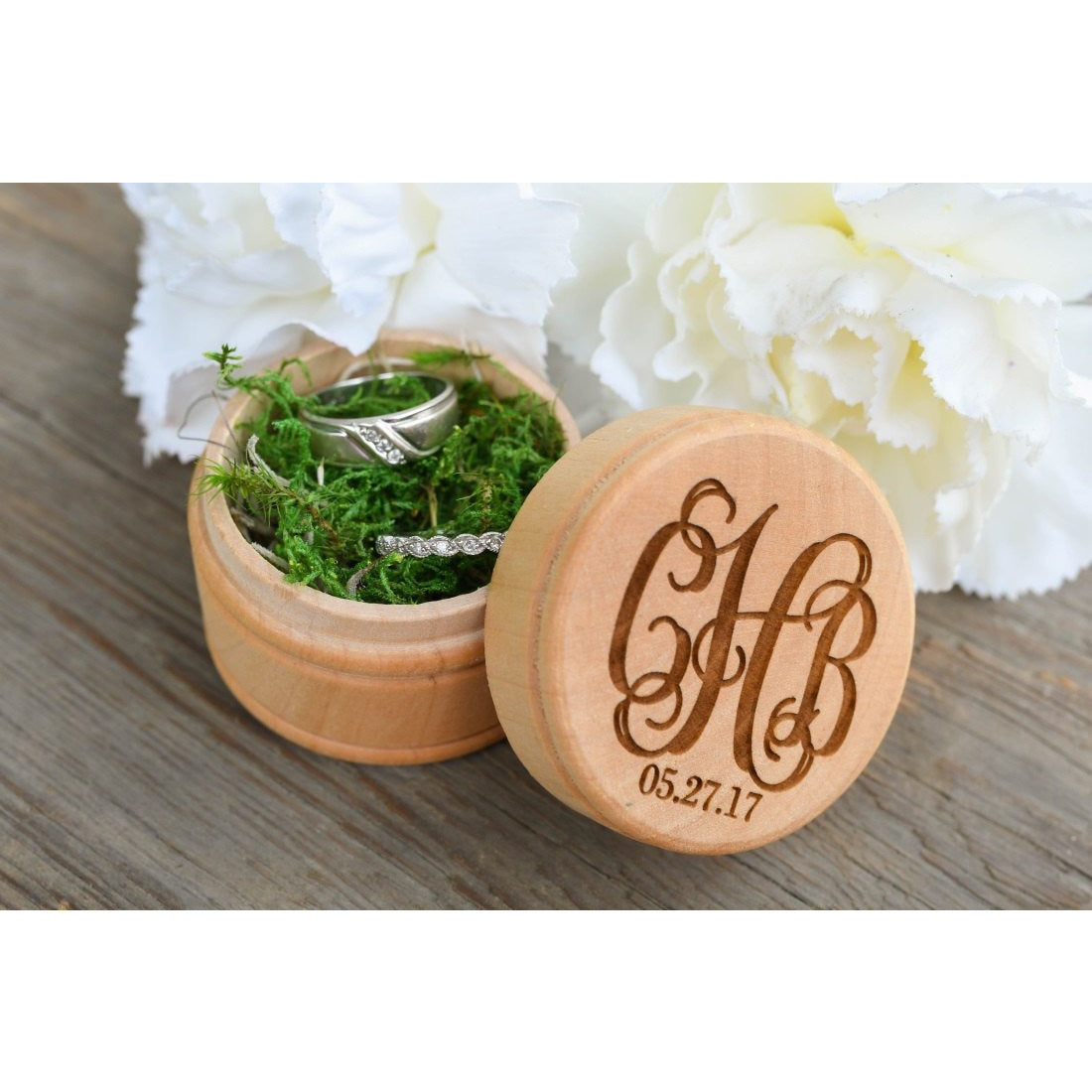 Vine Monogram Engraved Wedding Ring Box - Rustic Wedding Ring Box ...