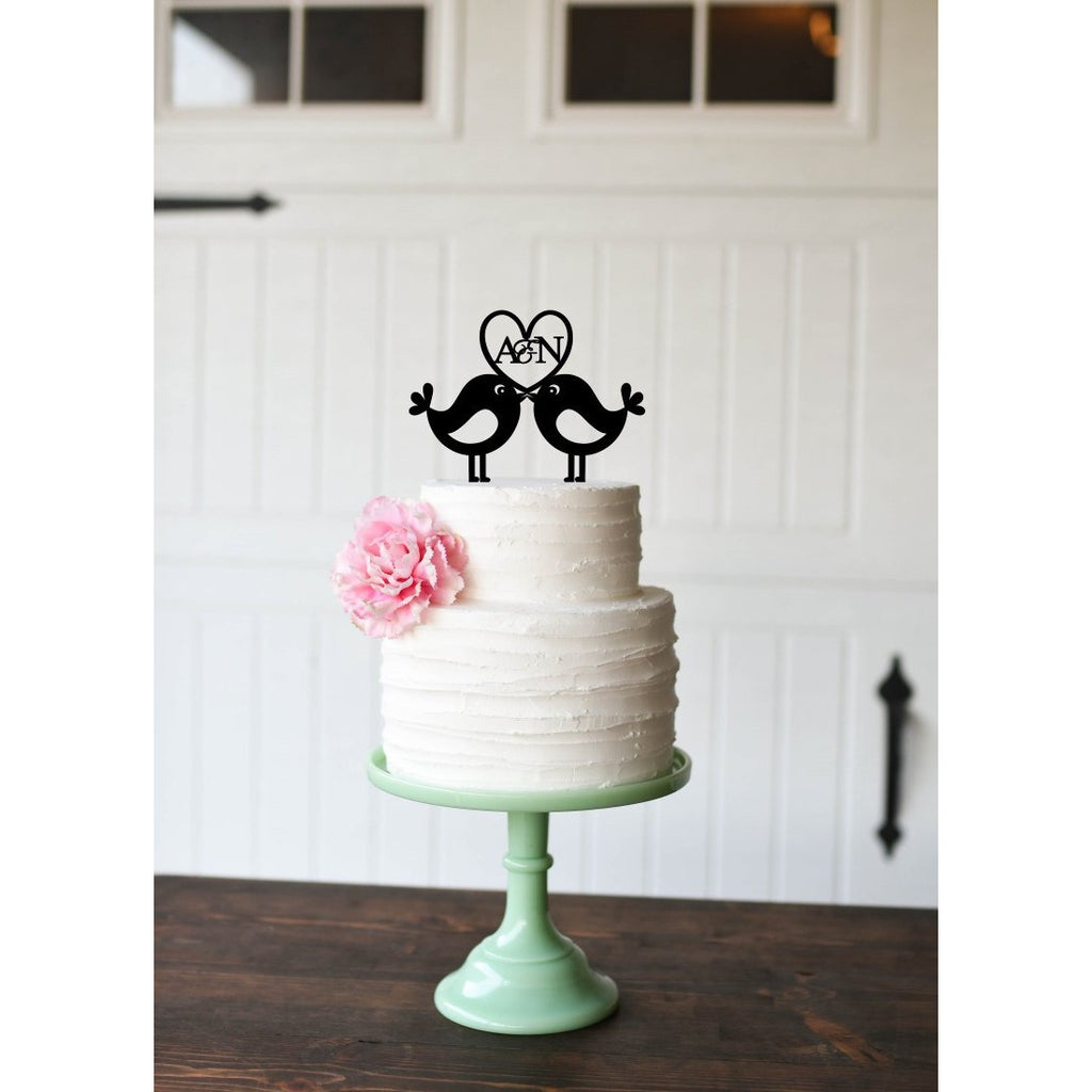 Wedding Cake Topper - Love Birds with Initials Wedding Cake Topper - Wedding Collectibles