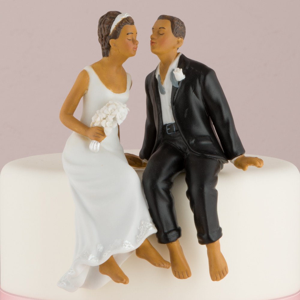 Whimsical Sitting Bride and Groom (African American) - Wedding Collectibles