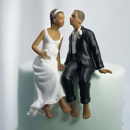 Whimsical Sitting Bride and Groom (African American) - Wedding Collectibles