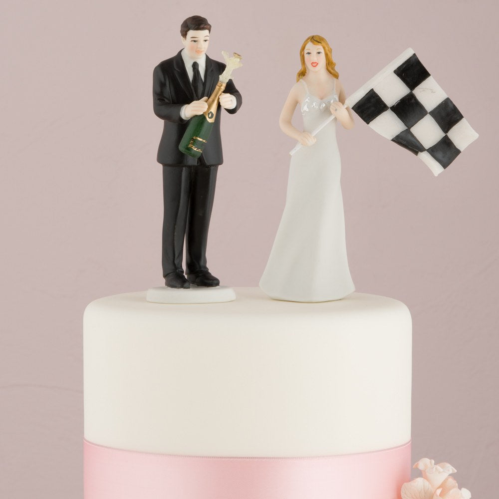 Bride at Finish Line with Victorious Groom Figurine Wedding Cake Topper - Wedding Collectibles