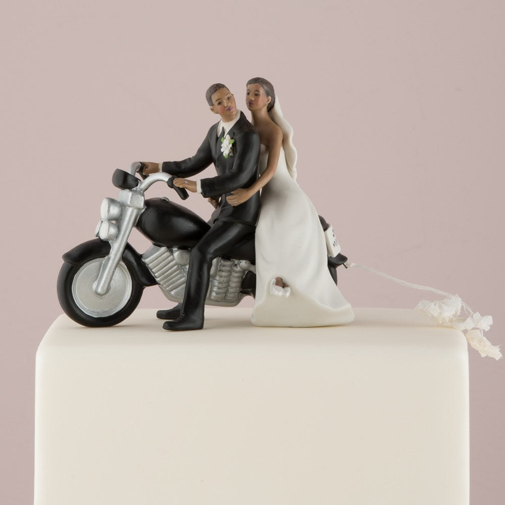 Motorcycle "Get-away" Wedding Cake Topper Figurine -Dark Skin Tone - Wedding Collectibles