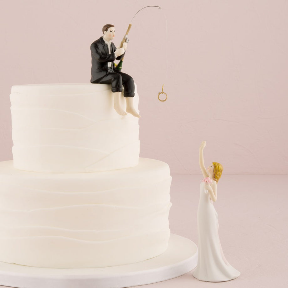Personalized Fishing Wedding Cake Topper Bride Dragging Groom With