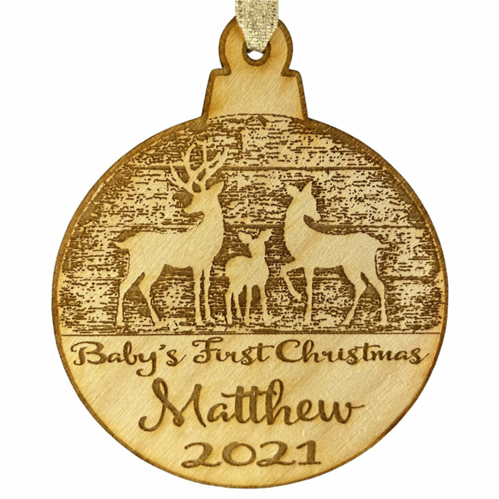 Baby's First Christmas Personalized Christmas Ornament - New Born Reindeer Design- Year and Baby's Name Engraved Baby First Christmas Gift Baby Shower Holiday Wood Custom Personalized - Wedding Collectibles